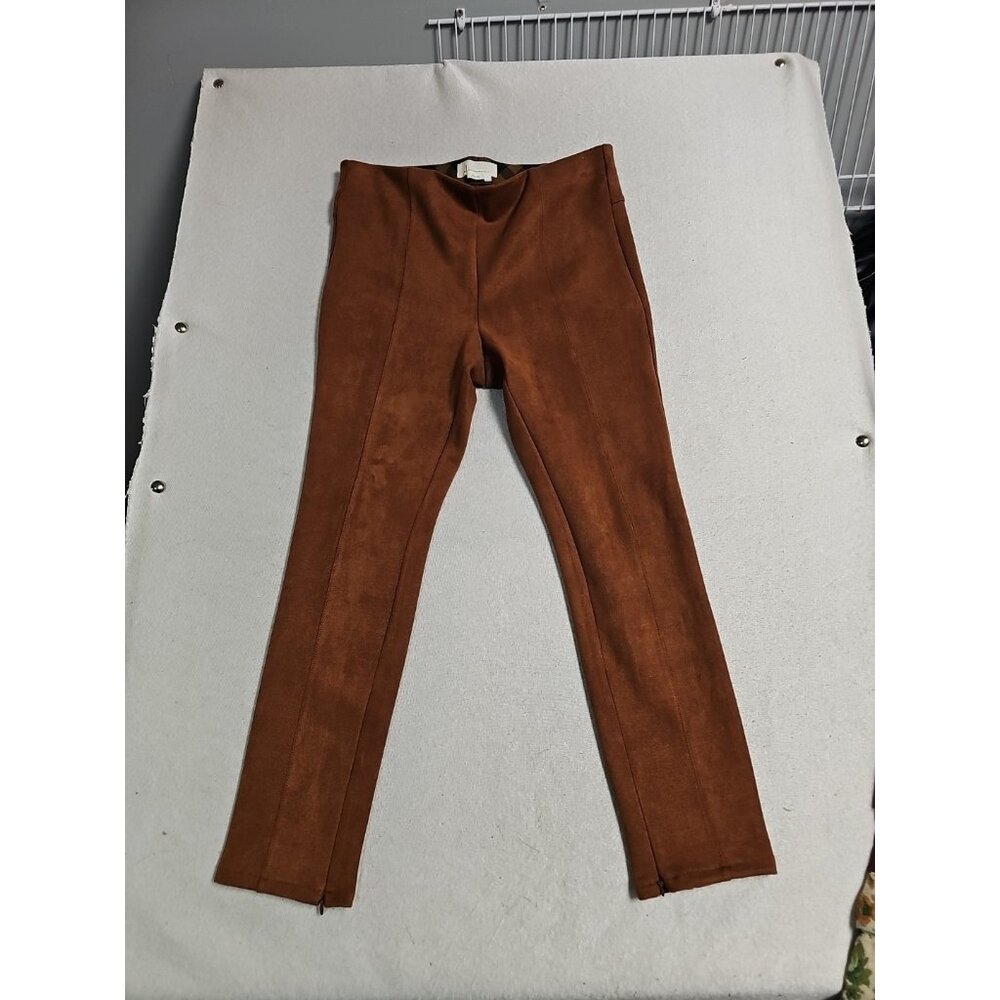 Anthropologie Faux Suede‎ Seamed Leggings Cognac Brown Ankle Zip Size 31